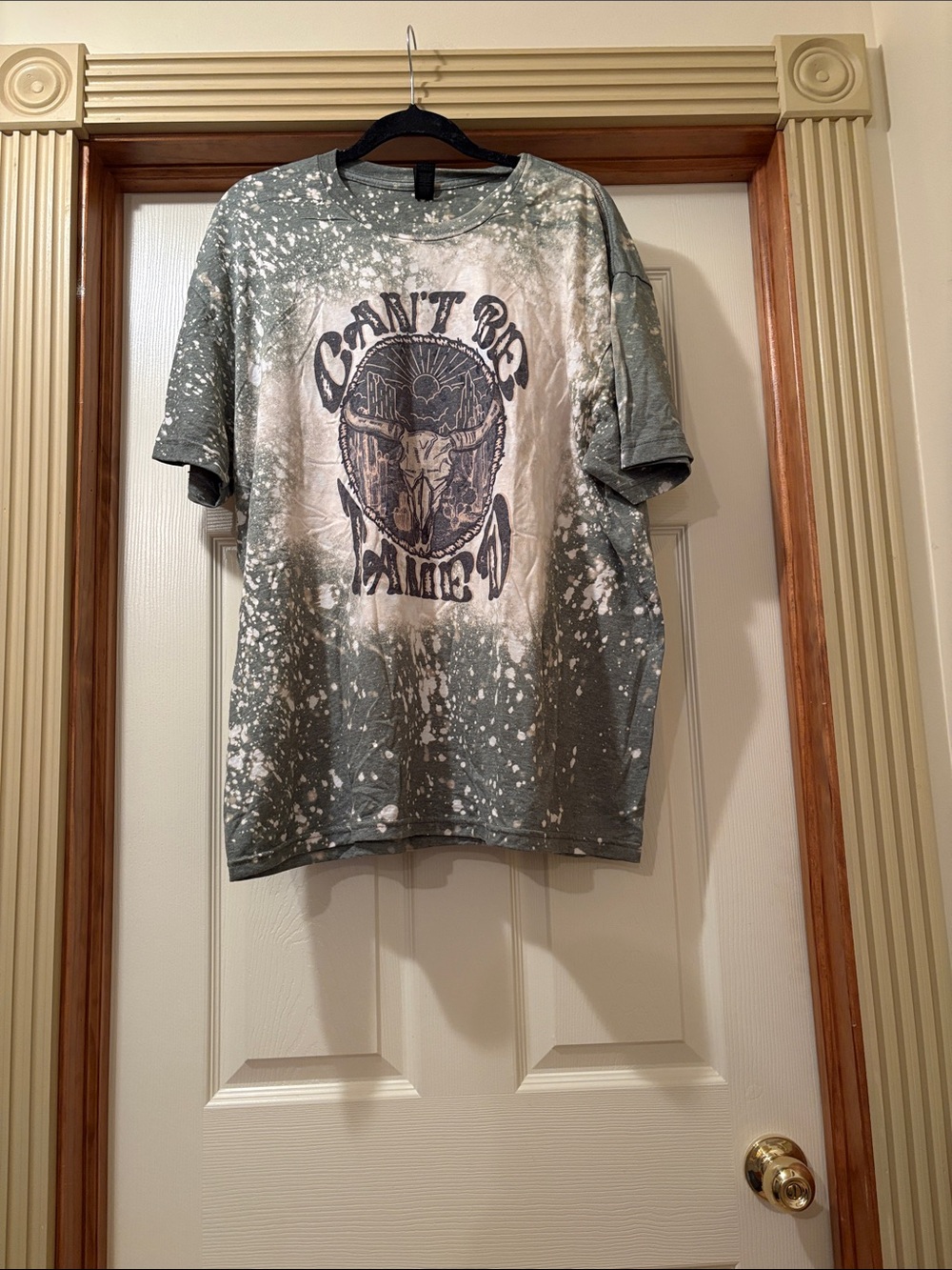 Gildan Softstyle Olive Green & White Bleach-Effect Graphic Tee